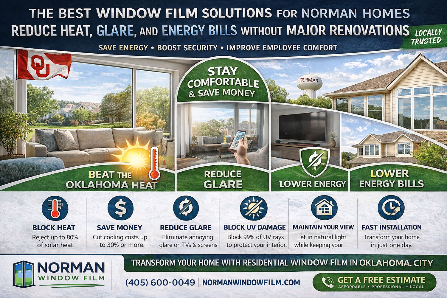 The Best Window Film Solutions for Norman Homes: Reduce Heat, Glare, and Energy Bills Without Major Renovations